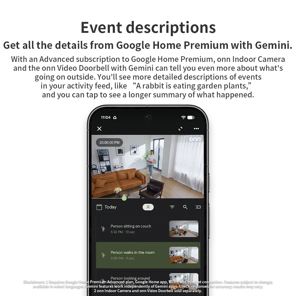 Indoor Camera Wired, 1080P HDR Video, with Google Home and Gemini – Search Video History, Event Descriptions