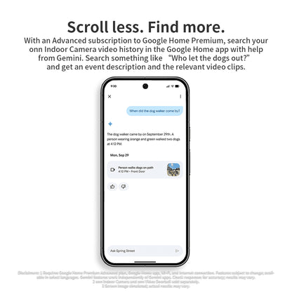 Indoor Camera Wired, 1080P HDR Video, with Google Home and Gemini – Search Video History, Event Descriptions