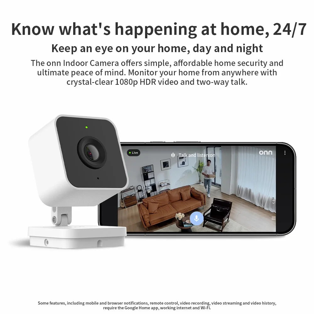 Indoor Camera Wired, 1080P HDR Video, with Google Home and Gemini – Search Video History, Event Descriptions